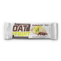 Oat&Fruit od BioTechUSA je vegetariánska ovsená tyčinka s ovocím, olejnatými semenami a čokoládovou alebo jogurtovou polevou.