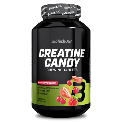 BioTechUSA Creatine Candy je chutná, ovocná žuvacia tableta, ktorá poskytuje 3 g kreatínu denne na podporu výkonu a výbušnosti. 