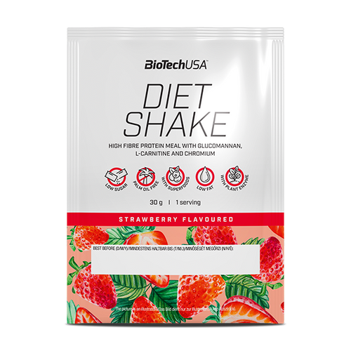 Diet Shake od BioTechUSA je proteínový nápoj v prášku, s vysokým obsahom potravinovej vlákniny, s nízkym obsahom tukov, so superpotravinami, bez palmového oleja.