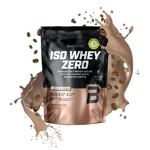 Prémiový srvátkový proteínový izolát Iso Whey Zero 2270 g od BioTechUSA, bez cukru, bez laktózy* a lepku, s Native Whey Isolate s extra pridanými BCAA. S kávou.